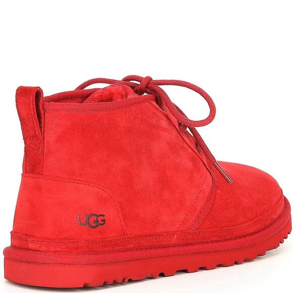 NEW UGG Suede Fur Lined Neumal Boot Lace Up Chukka Ankle Booties Samba Red 9